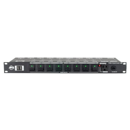 UPC: 0818651025415 | ADJ POW-R BAR RACK USB 19  Rack Mount AC Power Center with 10 3-Prong Edison Power Outlets and 2 USB Charging Ports