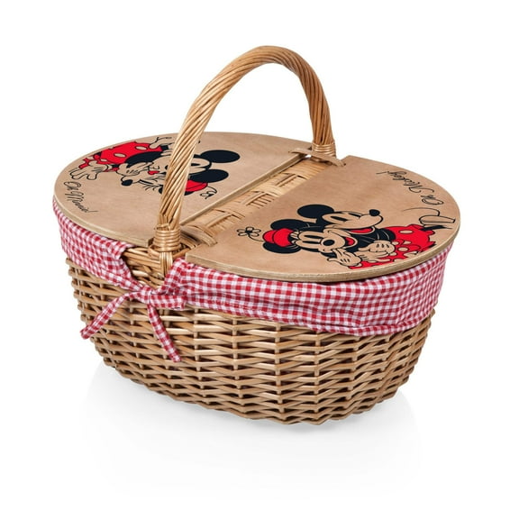 Mickey & Minnie Mouse - Country Picnic Basket, Red & White Gingham Pattern