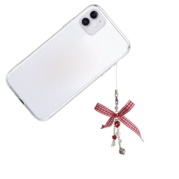 AOOOWER Cute Strawberry Pendant Phone Chain Charm Personalized Ribbon Bowknot Adorned Keychain Pendant for Phones and Wallets