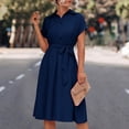 thumbnail image 5 of Blouse Dress Knee Length Short Sleeve Summer Dress Elegant V Neck Midi Dress Casual Summer Dresses Party Dress Shirt Dress, 5 of 9