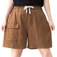 thumbnail image 1 of Aayomet Shorts Larges pour Femmes Sans Poches (Café, TG), 1 of 4