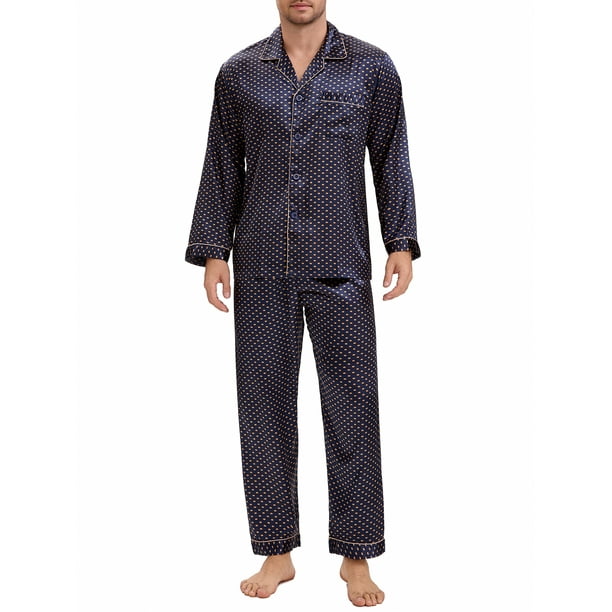 INSPIRAR CHIC Conjunto de Pijamas de 2 Piezas para Hombre con Botones y Estampado, Patrón Casual, Color Azul Marino