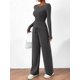thumbnail image 4 of Conjuntos de Dos Piezas para Mujer: Camiseta Asimétrica de Larga, Pantalones Anchos y Chándal Informal. Gris Oscuro XS, 4 of 10