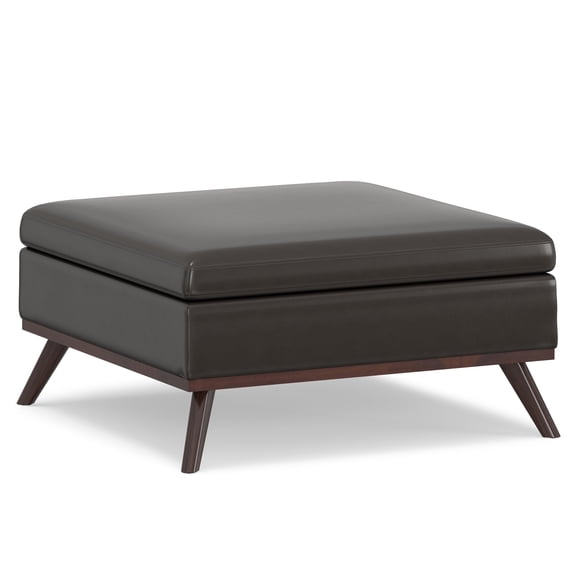Owen 36 inch Wide Mid-Century Modern Square Coffee Table Storage Ottoman in Tanners Brown Vegan Leather