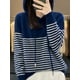 thumbnail image 4 of Women's Hoodies 100% Merino Wool Sweater Striped Long Sleeve Casual Loose Pullover Cashmere Knitwears Korean Fashion New Knit, 4 of 5