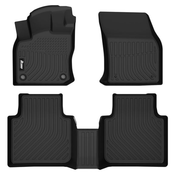 Ikon Motorsports 3D TPE Floor Mats Compatible with 2018-2024 Volkswagen Tiguan 5/7 Seats, All Weather Waterproof Anti-Slip Floor Liners Front & 2nd Row Full Set Car Interior Accessories Black