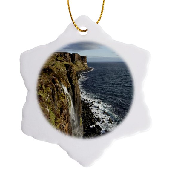 3drose, Kilt Rock Waterfall, Trotternish Isle of Skye Scotland - Eu36 Dwa0013 - David Wall, 3 inch Snowflake Porcelain Ornament