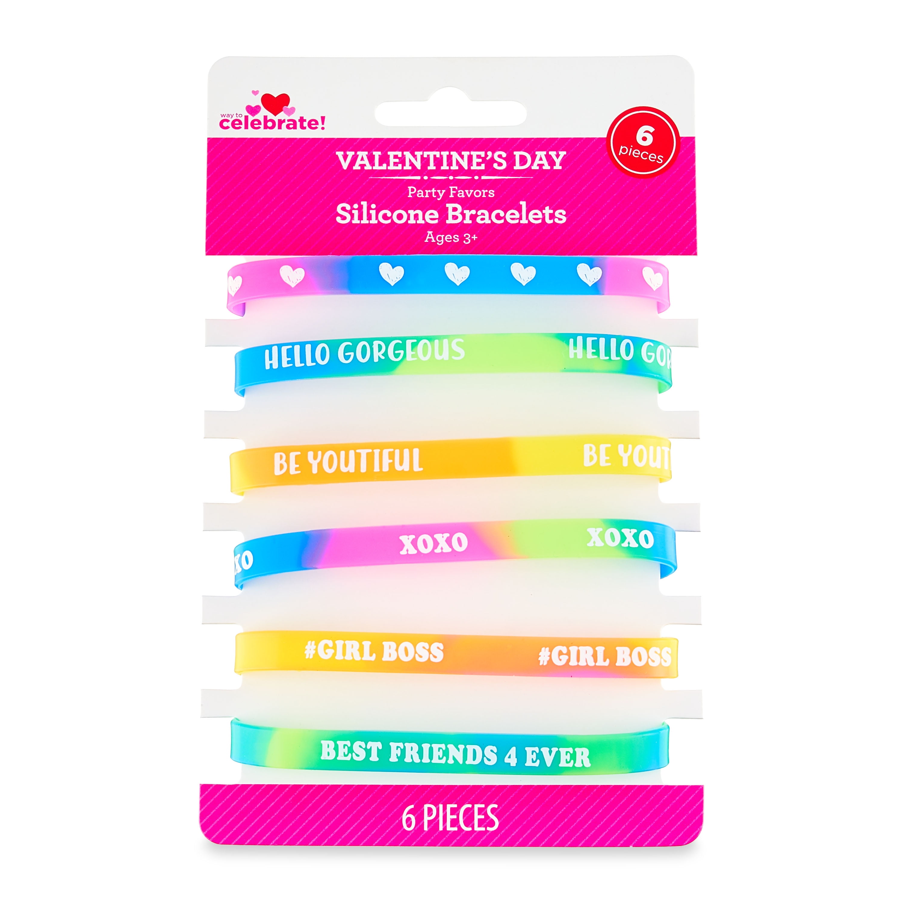 WAY TO CELEBRATE! Way To Celebrate 6 Silicone Bracelets, Party Favors, Silicone, Multi Colors