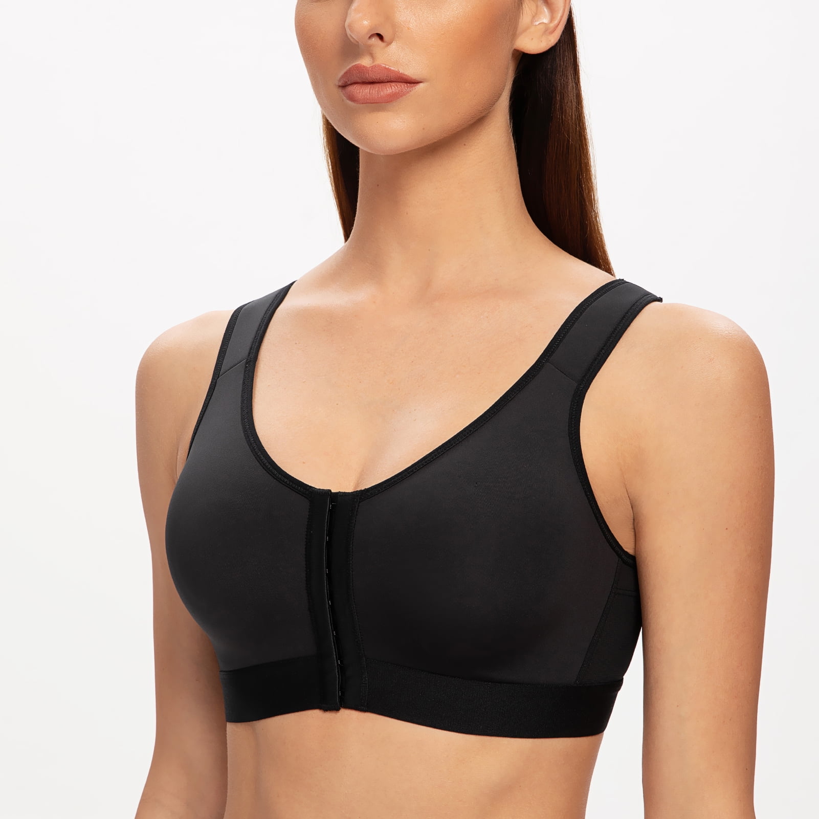 MELENECA Female Front Closure Wirefree Posture Bra for Women Black 34B