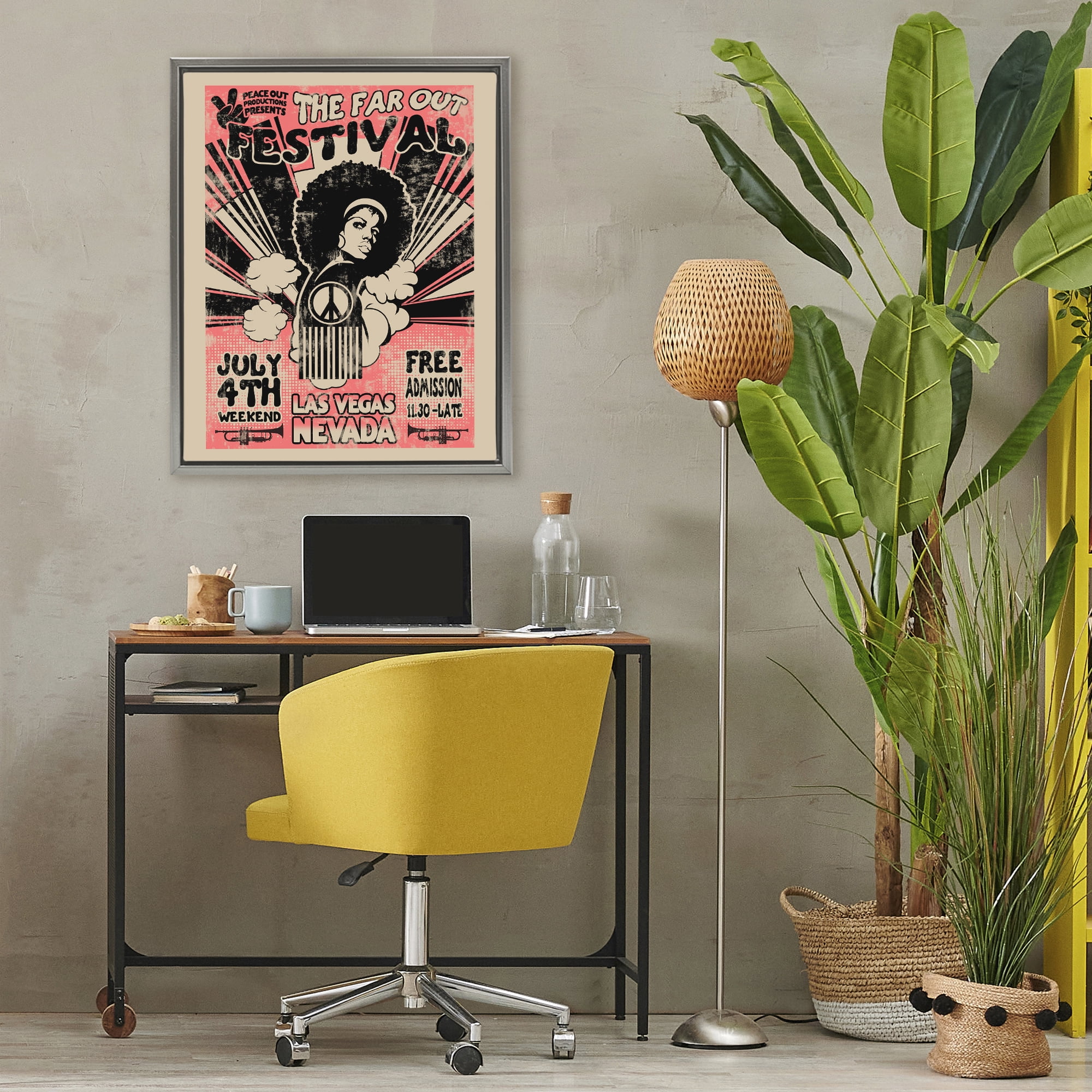 Stupell Industries Retro Far Out Festival Poster Gray Framed Floater Canvas Wall Art, design by Ali Chris