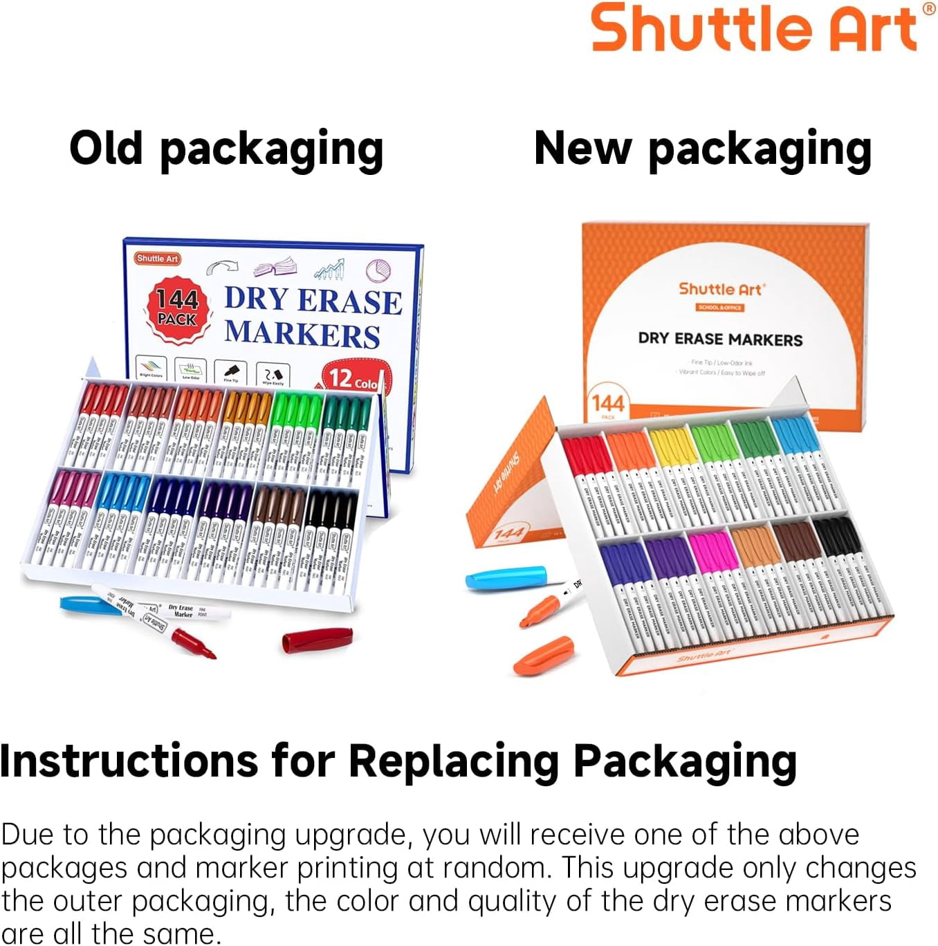Dry Erase Markers,Shuttle Art 12 Colors 144 Bulk Pack Whiteboard Markers, Fine Point Dry Erase Markers Perfect for Writing on Dry Erase Whiteboard Mirror Glass for Office Home