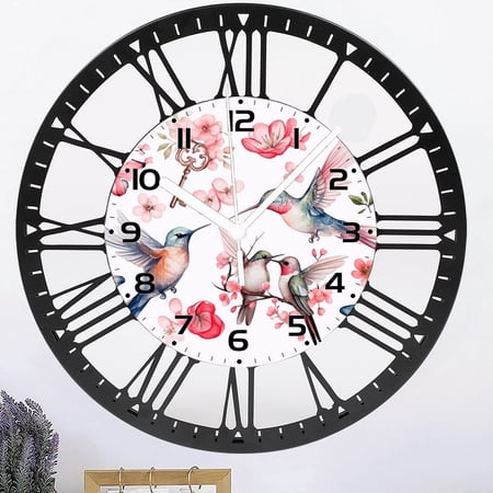 Iron Birds Wall Clocks Battery Operated,Watercolor Humming Birds Clock for Living Room,Decorative Wall Clock for Living Room, Bedroom, Bathroom And Kitchen,10 Inch Style 10×10inch(25×25cm)