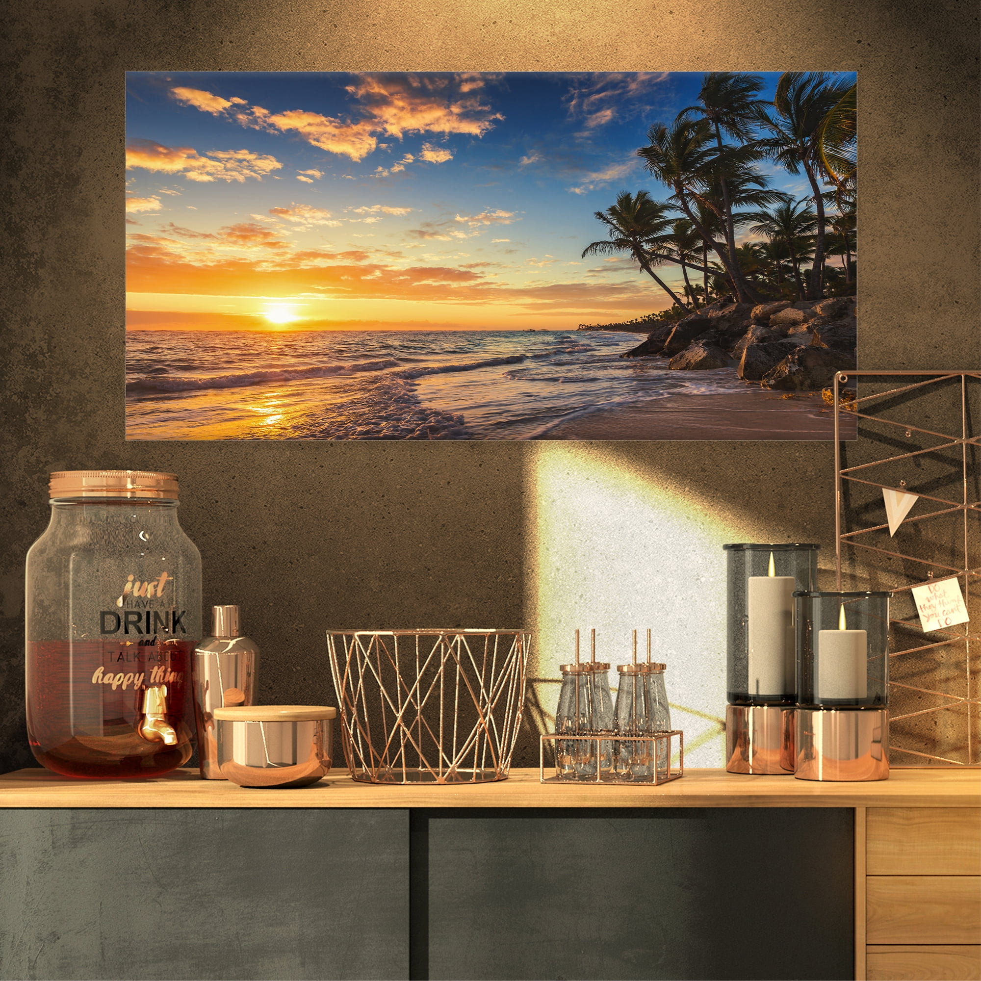 Designart 'Paradise Tropical Island Beach with Palms ' Extra Large Seascape Art Canvas