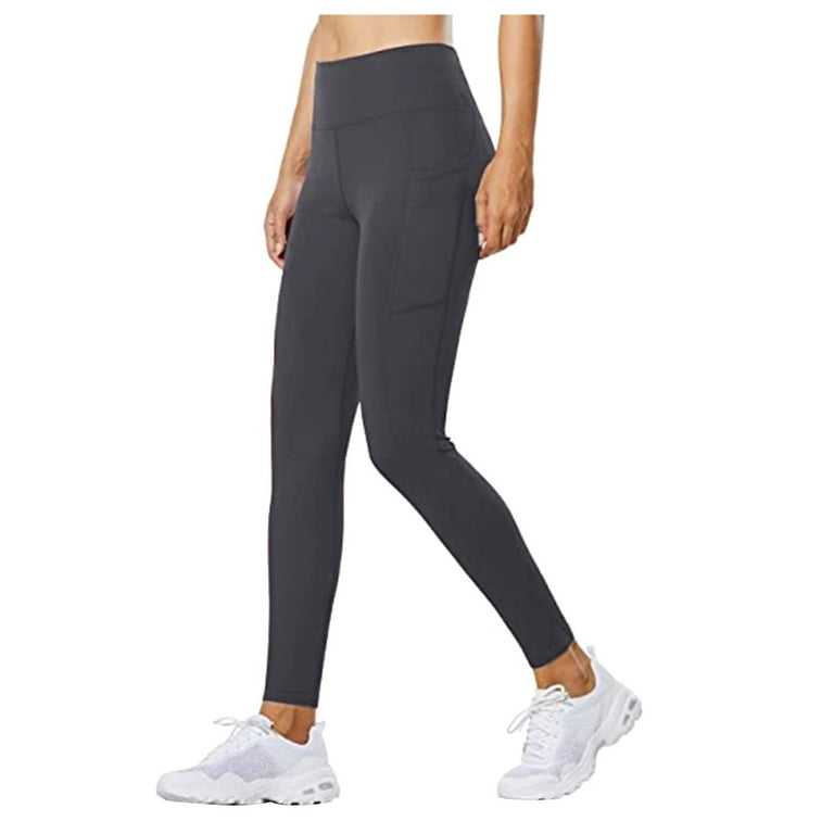 VSSSJ Women's Yoga Pants Slim Fit Solid Color High Waist Straight Leggings  with Pocket New Trendy Breathable Stretchy Hiking Running Sweatpants Gray XL  