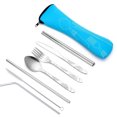 thumbnail image 1 of 3Pcs/4Pcs/7Pcs Set Dinnerware Portable Printed Knifes Fork Spoon Stainless Steel Family Camping Steak Cutlery Tableware with Bag 7pcs set blue, 1 of 5