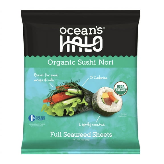 Ocean's Halo, Sushi Nori Seaweed, Organic, Vegan, Non-GMO, Perfect Paper for Wraps, 1 oz. (1 pack)