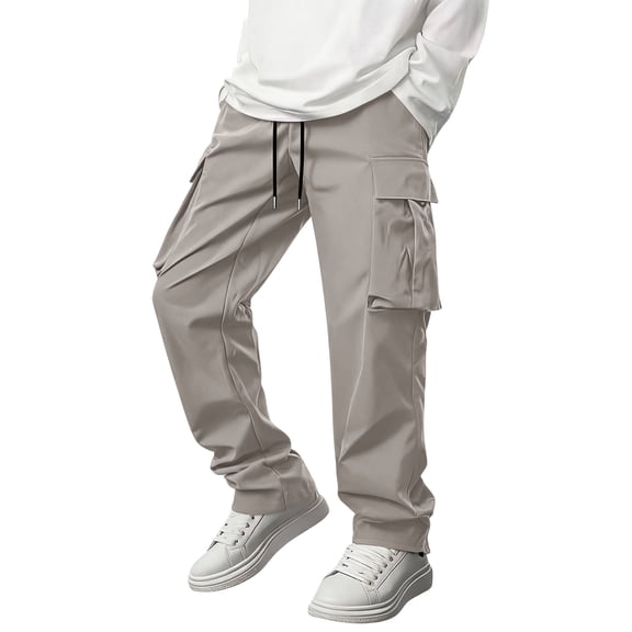 Lumtrix Men's Casual Cargo Pants Drawstring Elastic Waist Joggers Loose Fit Lightweight Tactical Pants with 4 Pockets Light Gray S