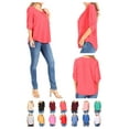 thumbnail image 6 of Women's Casual Solid Round Neck Loose Fit Roll Tab 3/4 Sleeve Shirt Blouse Tops, 6 of 6