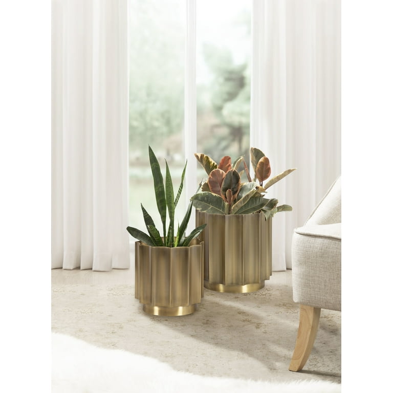 Kate and Laurel Scalone Metal Planter Set - 2 Piece - Gold