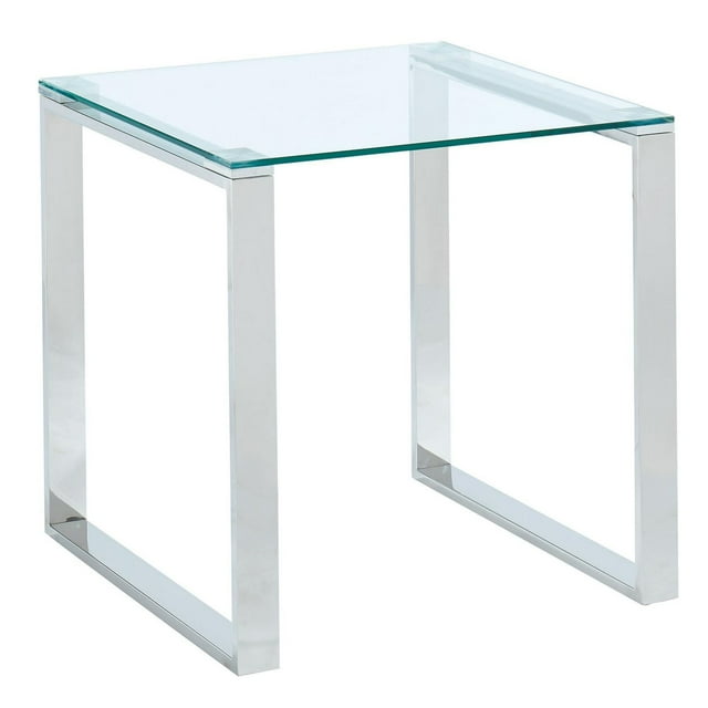 Table d'appoint contemporaine en acier inoxydable et verre – argent