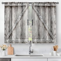AUQ Wooden Barn Door Kitchen Curtains - Country Wood Farmhouse Rustic Farm Retro Western Cafe Short Tier Curtains Decor for Living Room Rod Pocket Window Drapes 36" Length 2 Panels 28"x36"
