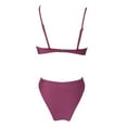 thumbnail image 3 of Women Bikini Solid Color Sexy Square Neck Split Bikini Swimsuit Swimwears Tankinis Set Pink Polyester S, 3 of 4