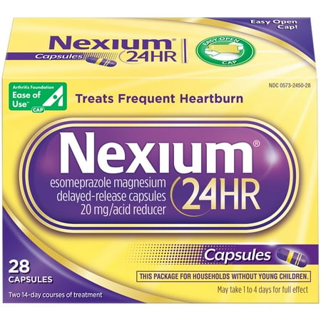 Nexium 24HR (20mg, 28 Ct.) Delayed Release Heartburn Relief Capsules, Esomeprazole Magnesium Acid Reducer