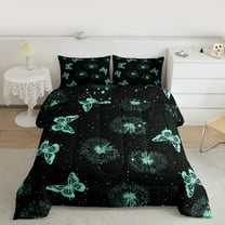 Manfei Green Butterfly Print Bedding Comforter Set, Romantic Dandelion Flower Twin Comforter Sets, Valentines Day Bedding Set, Breathable Home Decor, 2pcs