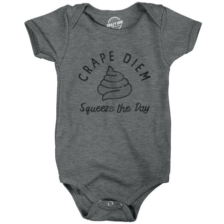 

Crape Diem Squeeze The Day Baby Bodysuit Funny Sarcastic Positivity Quote Poop Joke Novelty Tee For Inphants (Dark Heather Grey) - 12 Months