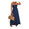 thumbnail image 5 of Navy Blue Sleeveless Strapless Smocked Waist Maxi Dress With Pockets For Summer, 5 of 5