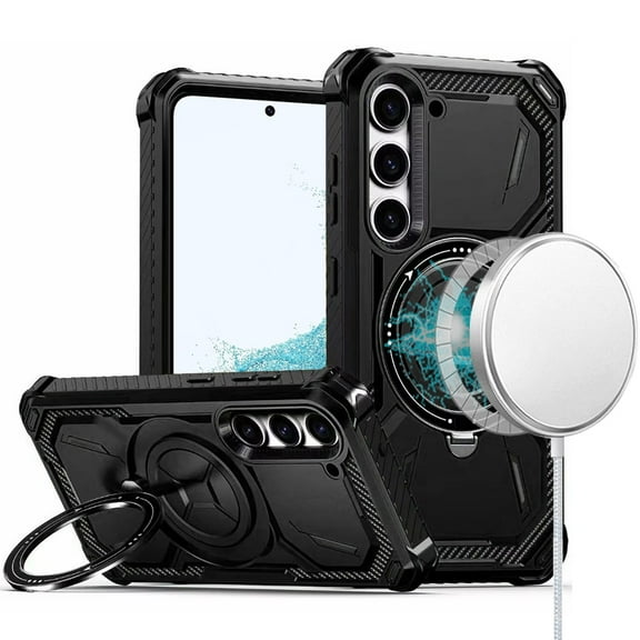Designed for Samsung Galaxy S22 5G Shockproof Hybrid Magnetic Ring Case - 360° Rotatable Stand with MagSafe Compatibility Phone Case Cover - Black