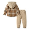 thumbnail image 3 of CUZIBR Girls Fall Jumpsuit Plaid Button Hooded Long Sleeve Jacket Blouse And Wide Leg Sweatpants Casual Gentleman Holiday Front Pocket T Shirt Pants Cozy Clothing Sets,Coffee,9-12 Months, 3 of 8