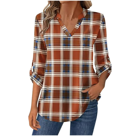 Craaazy Women's Fashional Printed Long Gifts Sleeve V-neck Blouses With Buttons Business Casual Blouses