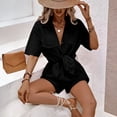 thumbnail image 6 of JULMCOMO Two Piece Sets for Women Deep V Neck Loose Fit Button Down Shirts Short Sleeve Wide Leg Summer Travel Lounge Sets Black S, 6 of 6