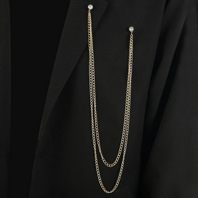 Hesroicy Men Brooch Long Chain High end Fine Workmanship Hollow Out Rhinestone Decor Match Clothes Luxury Polished Coat Collar Pin Men Clothes