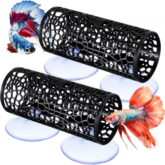 ACDANC 2 PCS Black Betta Fish Tunnel Hammock, Safe Aquarium Tunnel & Floating Betta Hide for Small Fish, Tank Accessories Fishtank Decorations