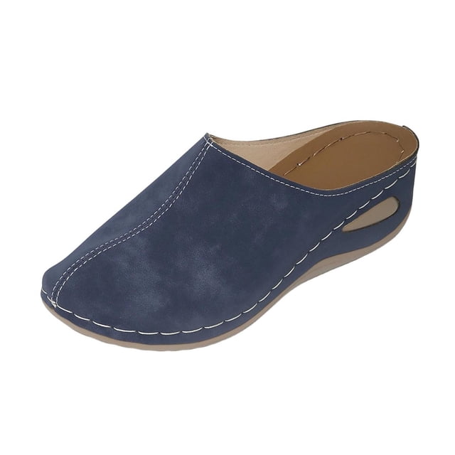 FRSASU Sabots pour Femmes Mules Chaussures en Cuir à Enfiler Sabot Bout Fermé Mules Confortables Chaussures Bleu