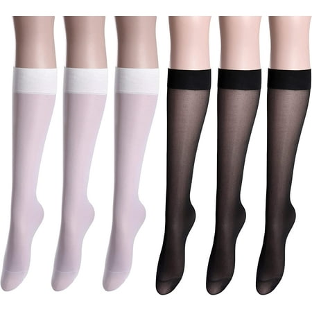 Lidogirl 6 Pairs Sheer Knee High Stockings With Reinforced Toe 20D ...