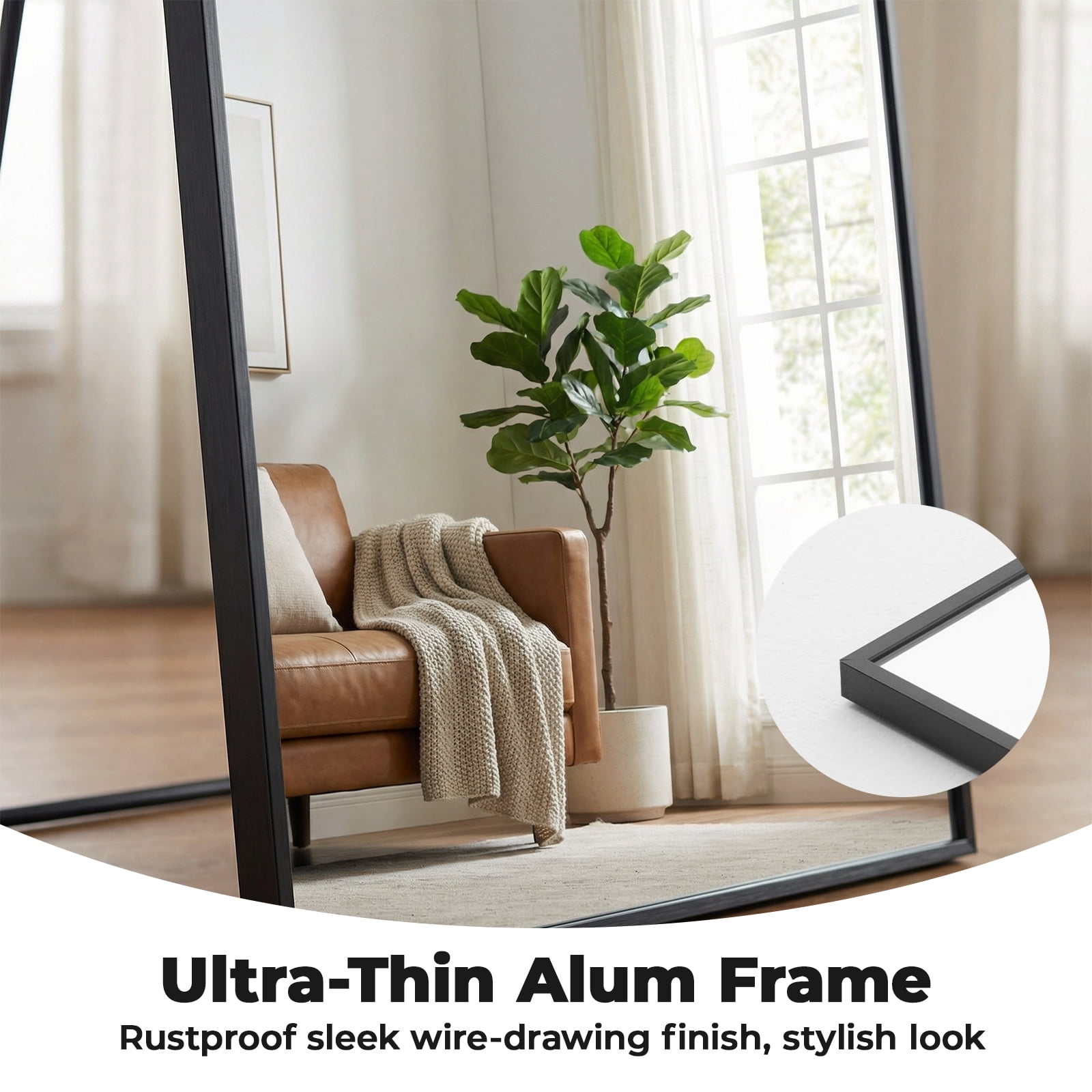 Full Length Mirror 59"/64"/71" - Floor Standing & Wall Mirror with Aluminum Alloy Thin Frame, Full Body Mirror for Bedroom, Gym, Dressing Room,Anti-Rust Nano Glass - Black/Gold - Arch/Rectangle