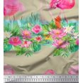 thumbnail image 1 of Soimoi Beige Viscose Chiffon Fabric Lotus & Flamingo Bird Print Fabric by the Yard 42 Inch Wide, 1 of 3