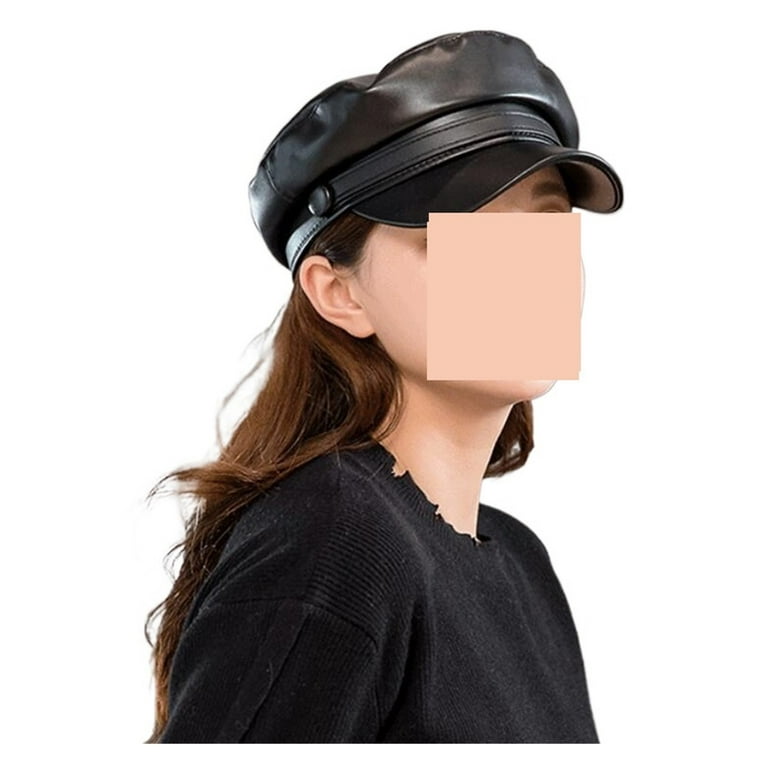 Unisex PU Leather Caps Spring Autumn Sailor Hats For Women Men