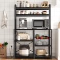 thumbnail image 3 of IDEALHOUSE Bakers Rack with Power Outlet, Coffee Bar with Wire Drawer, Industrial Microwave Stand, Kitchen Buffet Table with Large Storage, 6-Tier Kitchen Storage Rack with Hutch, Rustic Black, 3 of 7