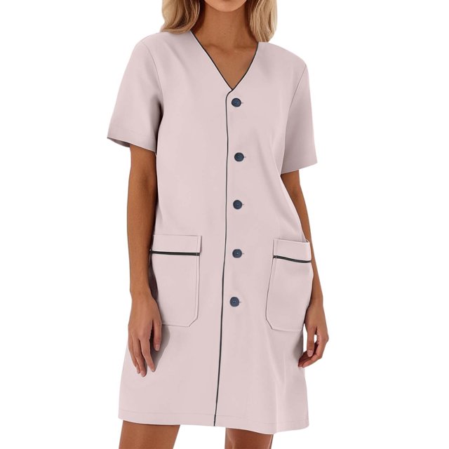 Manteau de Laboratoire Blanc à Manches Courtes Ample Uni pour Femme