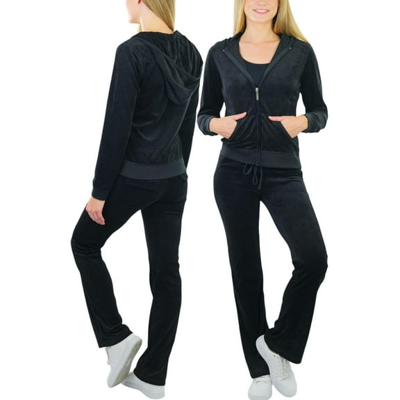 ToBeInStyle Women's Velour Tracksuit Zip-Up Hooded Jacket and Matching Pants