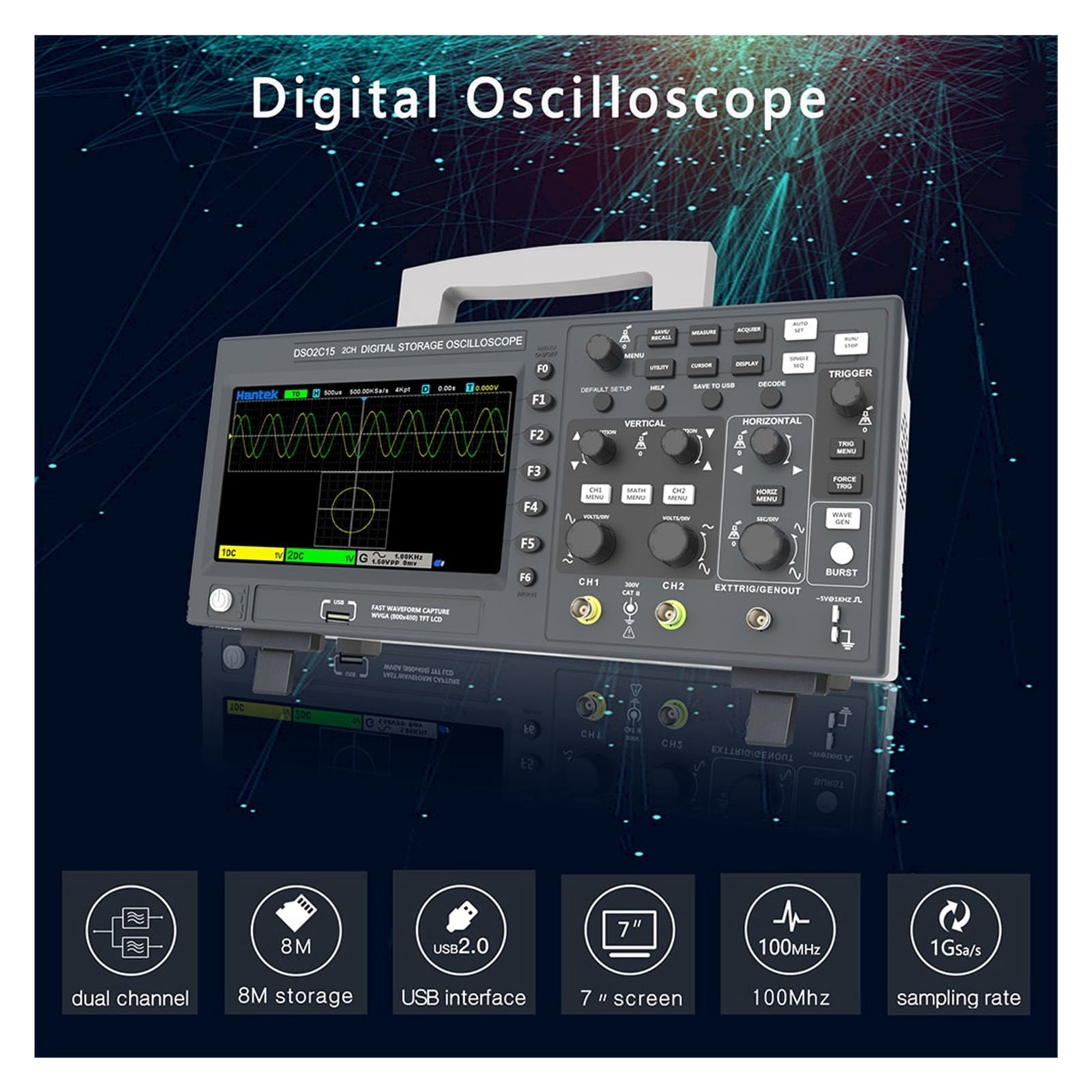 Digital Oscilloscope DSO2C10 2C15 2D10 2D15 2 Channels 100Mhz/150Mhz Storage USB Portable Multimeter Tester ,Professional Designed