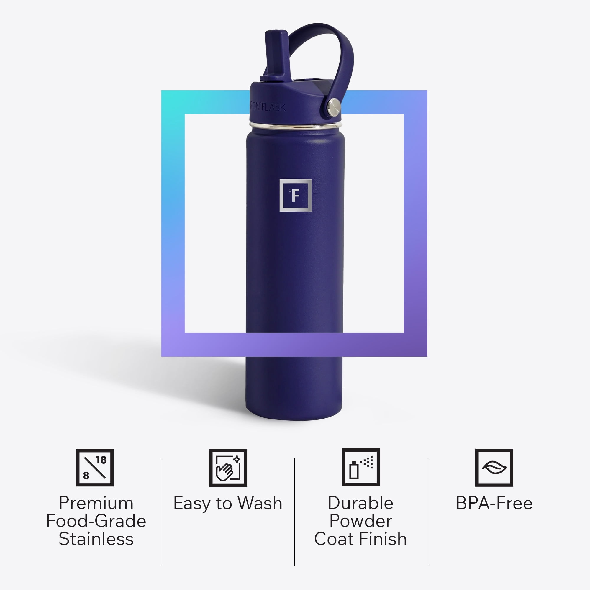Iron Flask Stainless Steel Water Bottle 22 oz Azul Purple with 3 Lids