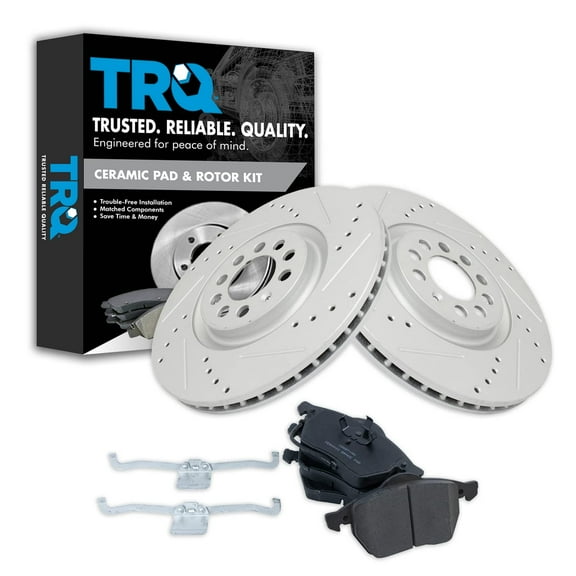 TRQ Front Performance Brake Pad & Rotor Kit Brake Pads Brake Rotors Set Ceramic Premium G-Coated Fits Select 2000-2006 Audi TT TT Quattro 2000-2003 Volkswagen Golf 2004-2005 Jetta