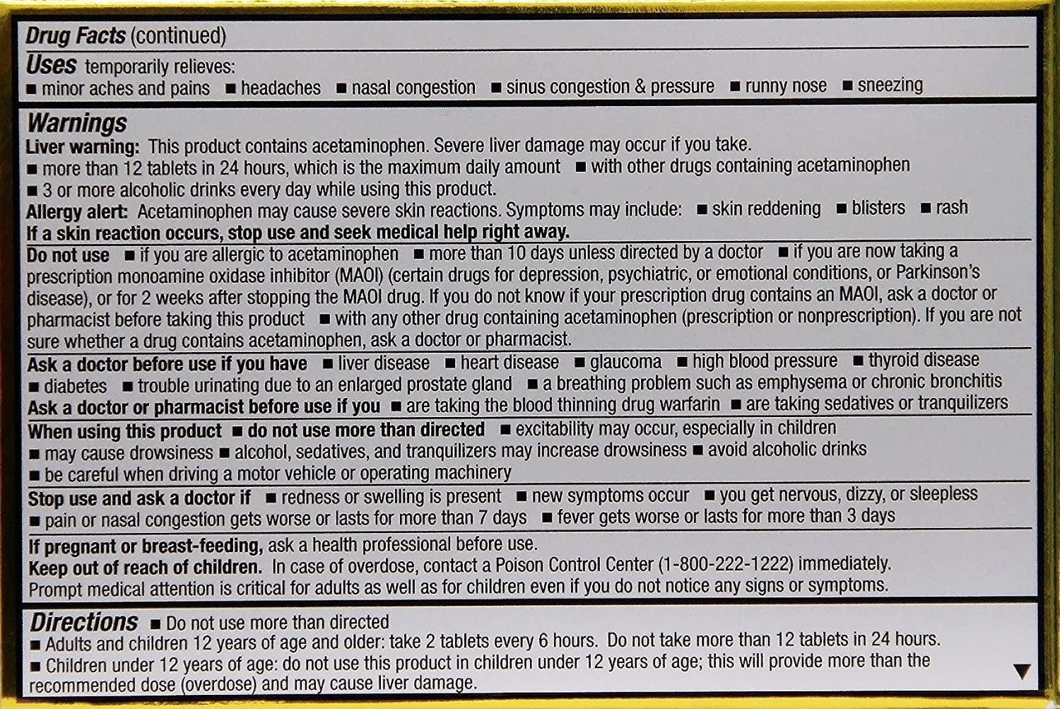 Xl-3 Cold Medicine Nasal Congestion & Fever Relief Tablets, 20 ct, 6 Pack