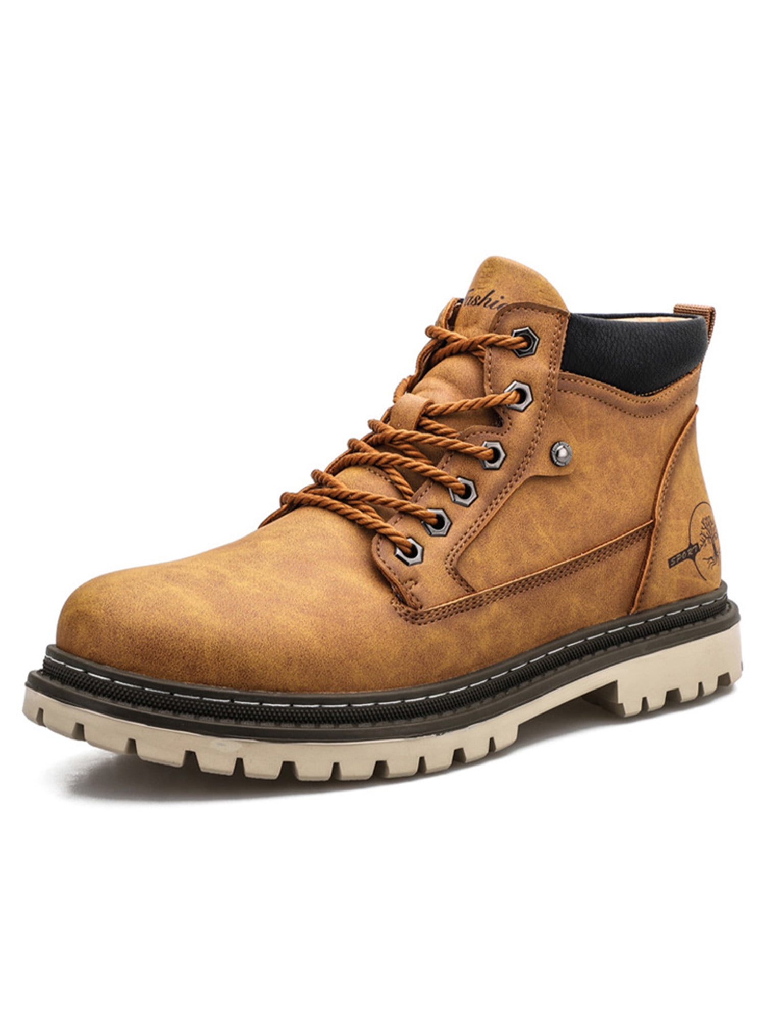 Tenmix Men Comfort Boot Walking Lace Up Leather Shoes Hiking Breathable Booties Golden 7.5 - Walmart.com