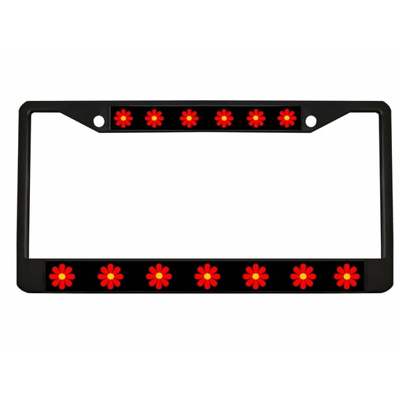 Daisy Flowers Style Heavy Duty Metal License Plate Frame Personalised/Car Accessories Car Tag Holder Cover Cute Girly Gift for Women (blk/red/YLW)